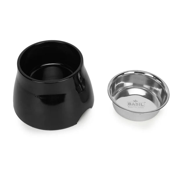 Elevated Melamine and Stainless Steel Pet Feeding Bowls for Dogs & Cats, 500ml (Black)