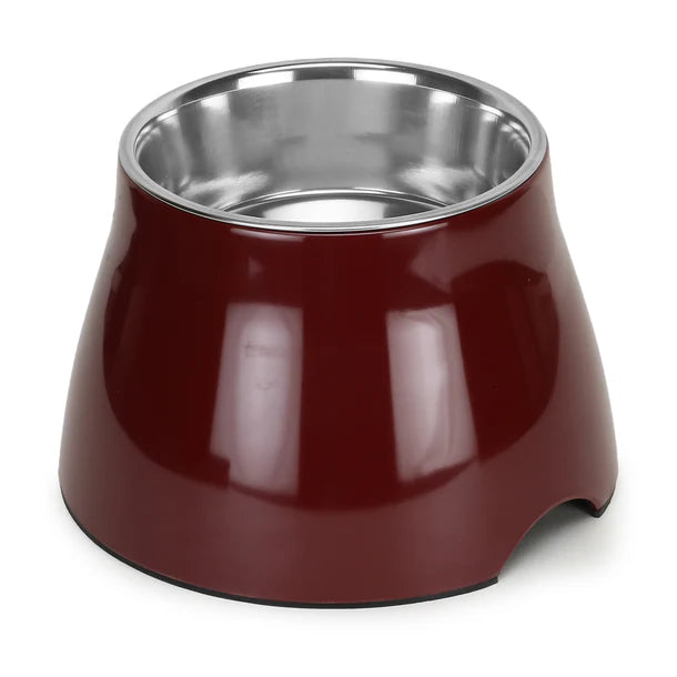Elevated Melamine and Stainless Steel Pet Feeding Bowls for Dogs & Cats, 500ml (Wine Red)