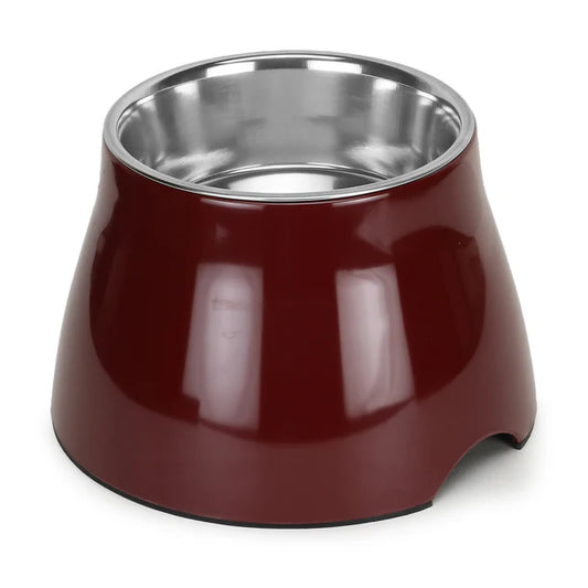 Elevated Melamine and Stainless Steel Pet Feeding Bowls for Dogs & Cats, 500ml (Wine Red)