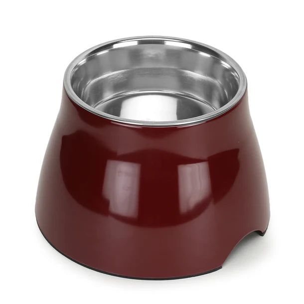 Elevated Melamine and Stainless Steel Pet Feeding Bowls for Dogs & Cats, 500ml (Wine Red)
