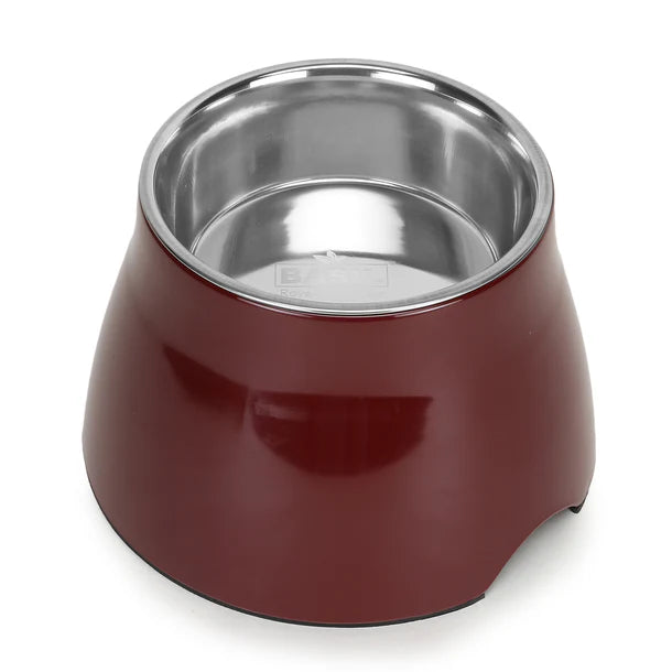 Elevated Melamine and Stainless Steel Pet Feeding Bowls for Dogs & Cats, 500ml (Wine Red)