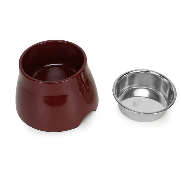 Elevated Melamine and Stainless Steel Pet Feeding Bowls for Dogs & Cats, 500ml (Wine Red)