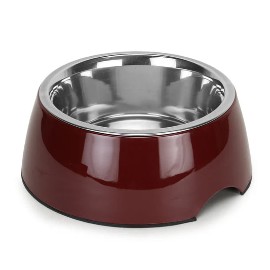 Basil Pet Feeding Bowl Set, Melamine and Stainless Steel for Dogs & Cats - Wine Red
