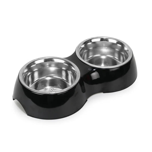 Basil Double Bowl Feeding Set for Dogs / Puppies & Cats (Black)