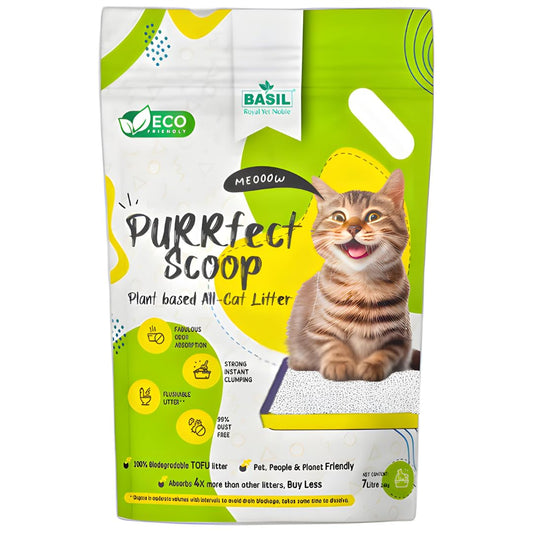 Basil Purrfect Scoop Plant Based Flushable TOFU Cat Litter 7Ltr / 2.8 Kg - Milk