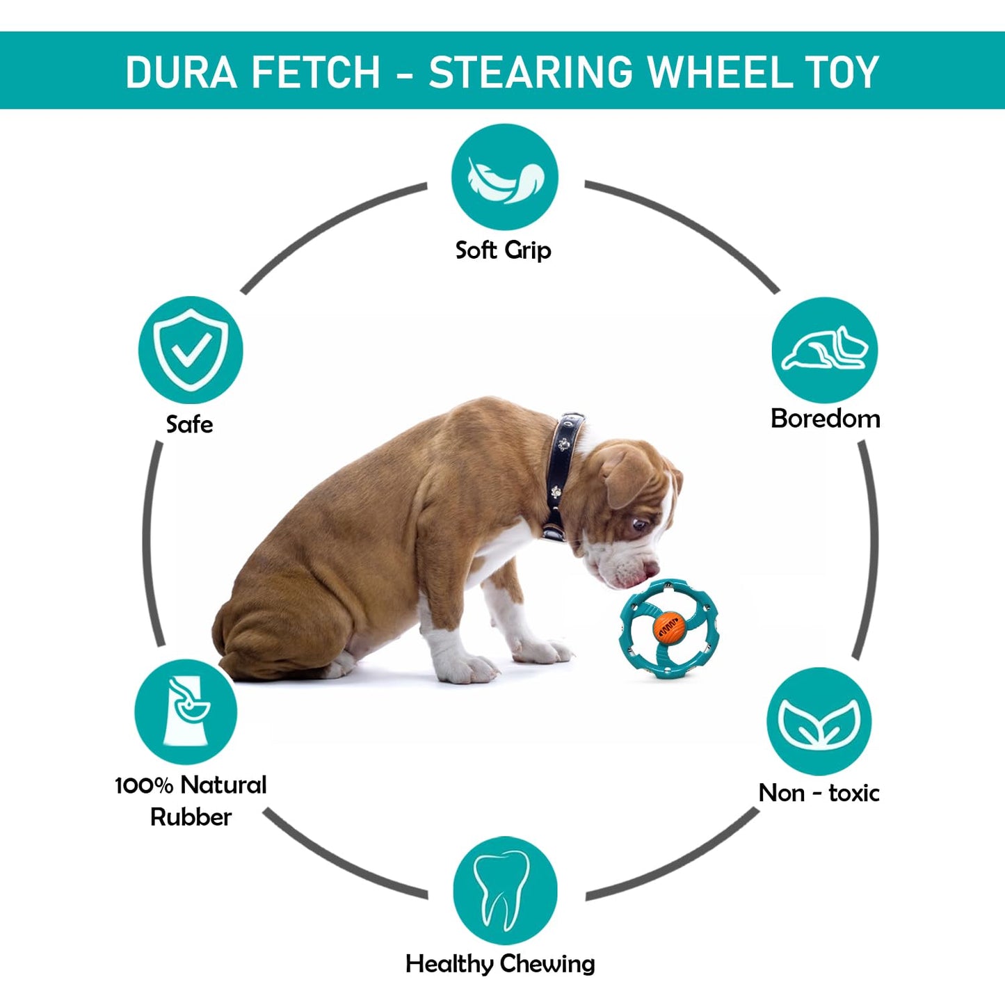 Plushmate Dura Fetch Puller Treat Dispenser Dog Toy - Steering Wheel