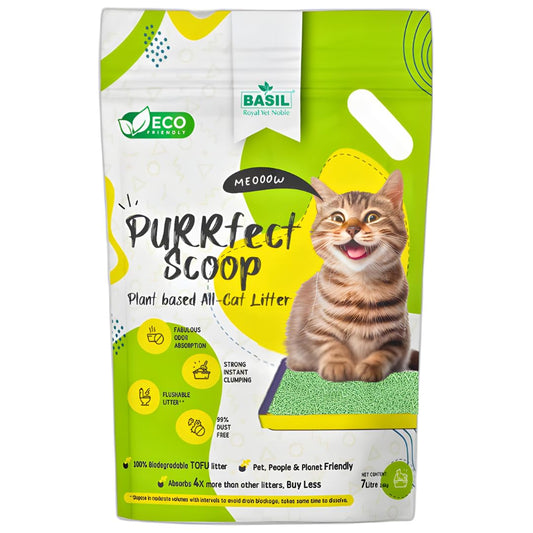 Basil Purrfect Scoop Plant Based Flushable TOFU Cat Litter 7Ltr - Green Tea
