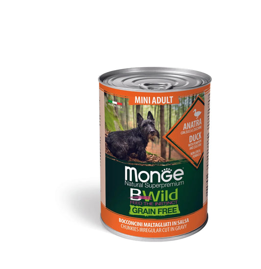Monge B-Wild Wet Food Gravy Tin for Dogs 400 gm -Mini Adult (Duck & Pumpkin)