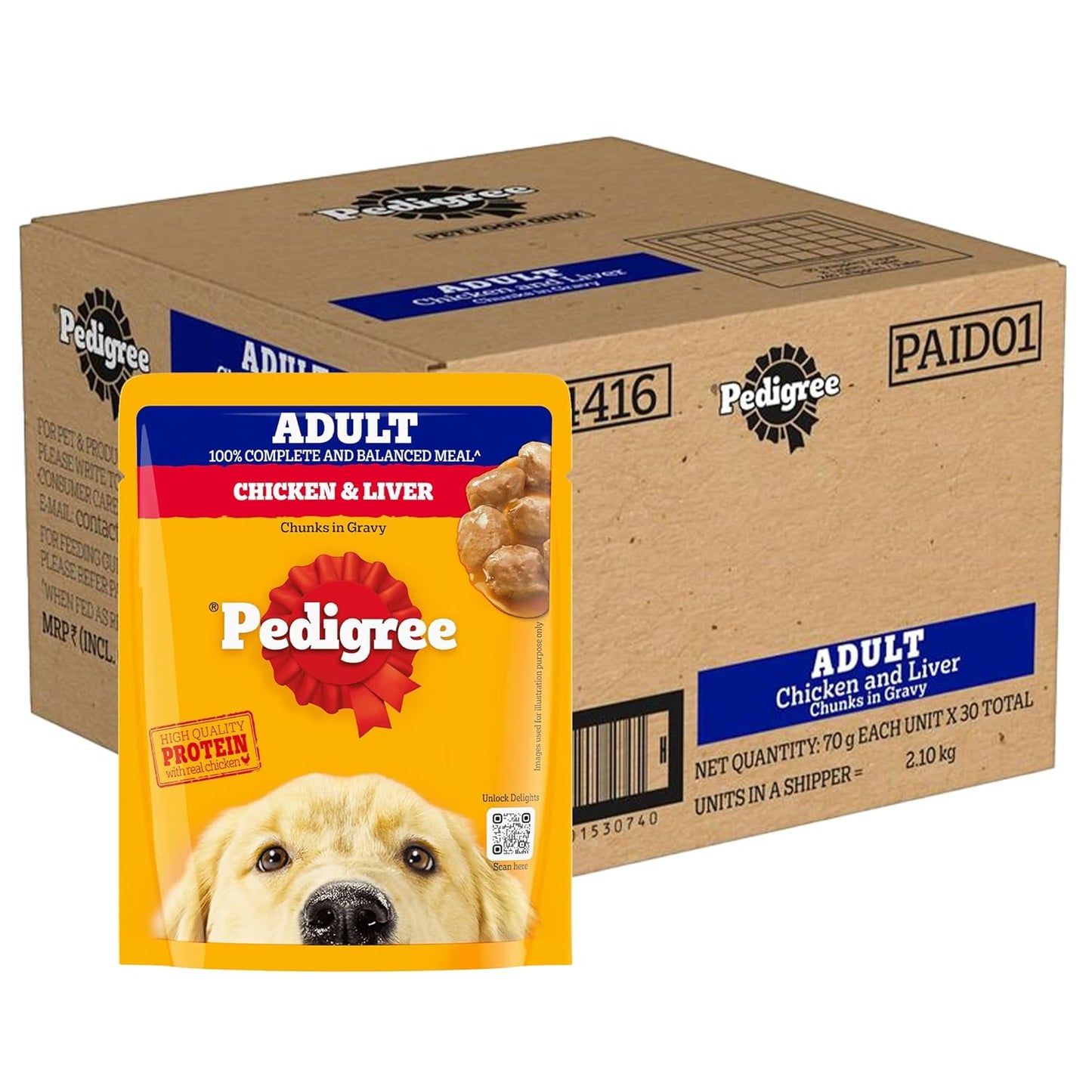 Pedigree Wet Food Gravy for Adult Dogs 70 gm - Chicken & Vegetables Chunks