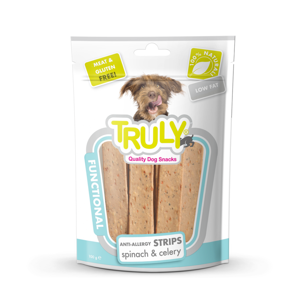 Truly Dry Treats for Dogs 90 gm - Anti Allergy Strips (Spinach & Celery)