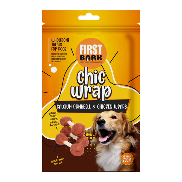 First Bark Chic Wrap Dog Treats - Calcium Dumbbell & Chicken Wrap