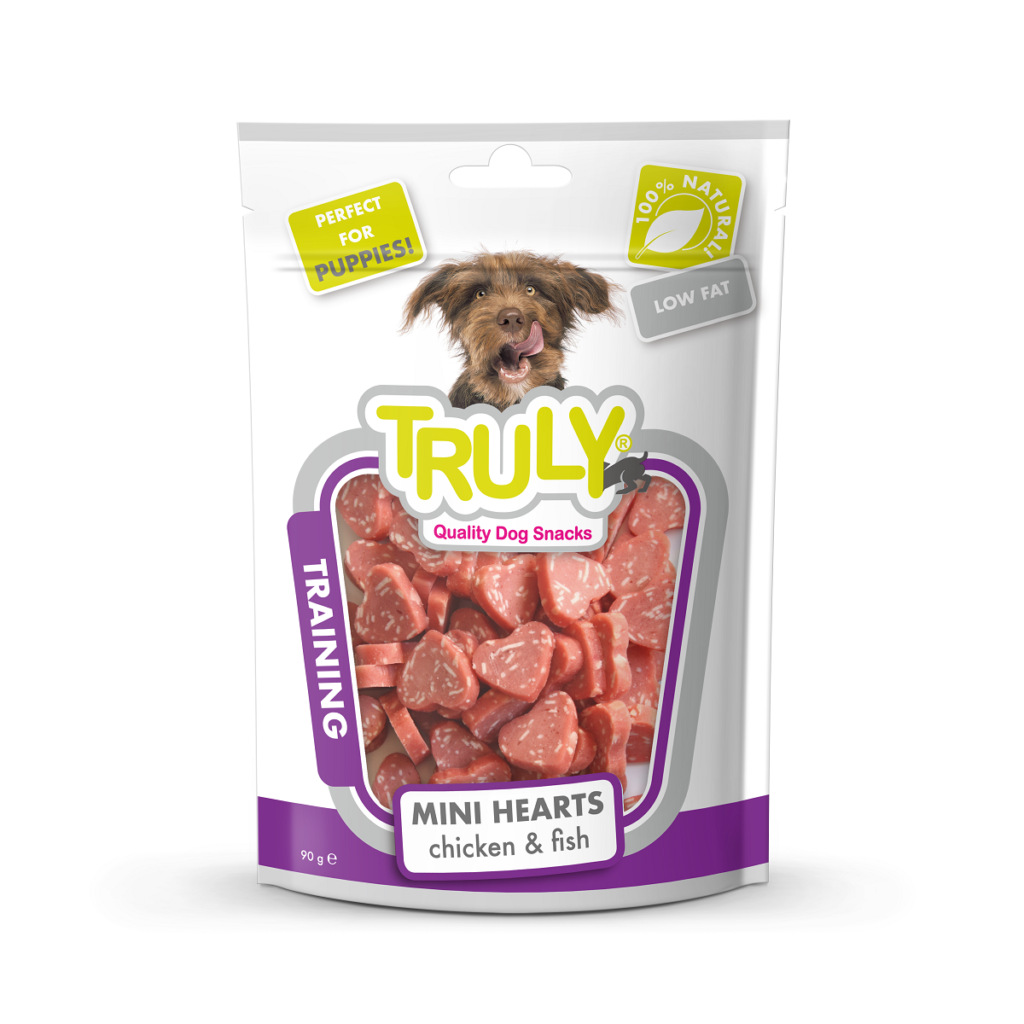 Truly Dry Treats for Dogs 90 gm - Chicken & Fish Mini Hearts