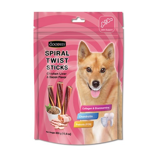 Goodies Spiral Twist Sticks Treats for Dogs 450 gm - Chicken Liver & Bacon