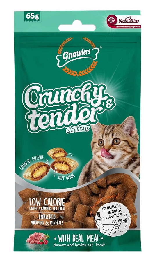 Gnawlers Crunch & Tender Dry Treats for Cats - Chicken & Milk