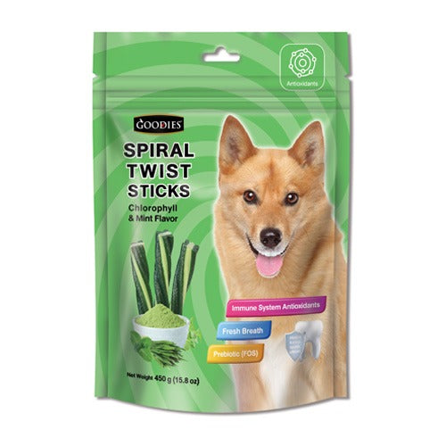 Goodies Spiral Twist Sticks Treats for Dogs 450 gm - Chlorophyll & Mint