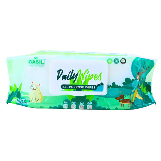BASIL Daily Wipes, All Purpose Pet Grooming Wet Wipes for Dogs & Cats - 80 Wipes