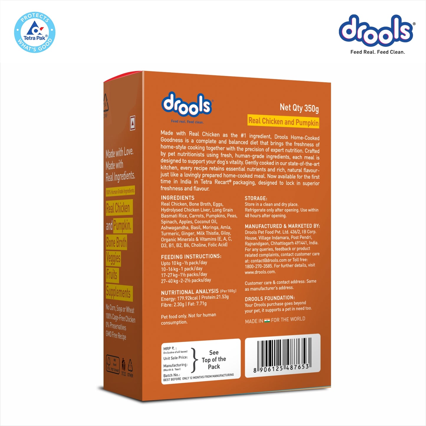 Drools Tetra Pack Real Chicken Pumpkin 350gm for Puppy / Dogs
