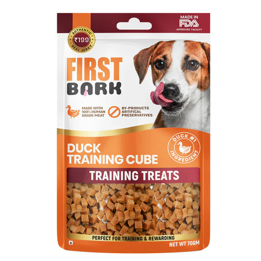 First Bark Dog Treats 70 gm - Duck Training Cubes
