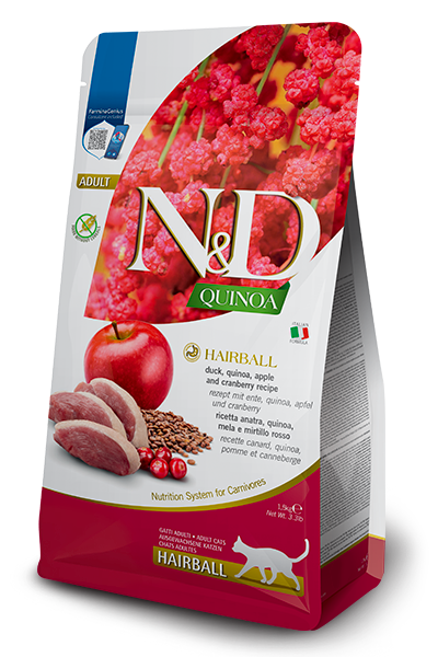 N&D Quinoa Dry Food for Adult Cats - Hairball ( Duck, Apple & Cranberry )