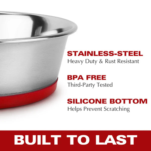 Basil Heavy Dish Anti-Skid Steel Pet Feeding Bowls with Silicon Bottom for Dogs / Cats