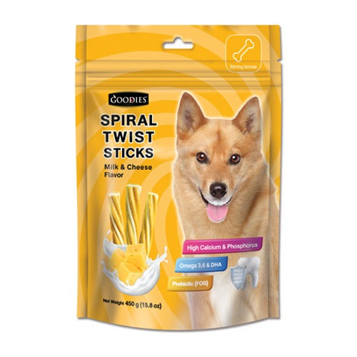 Goodies Spiral Twist Sticks Treats for Dogs 450 gm - Milk & Cheese
