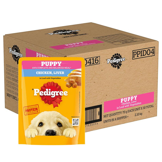 Pedigree Wet Food Gravy for Puppy Dog 70 gm - Chicken & Liver Loaf in Vegetables