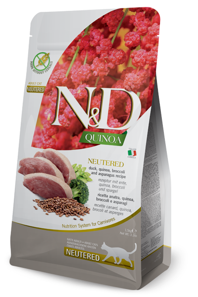 N&D Quinoa Dry Food for Adult Cats - Neutered ( Duck, Broccoli & Asparagus )