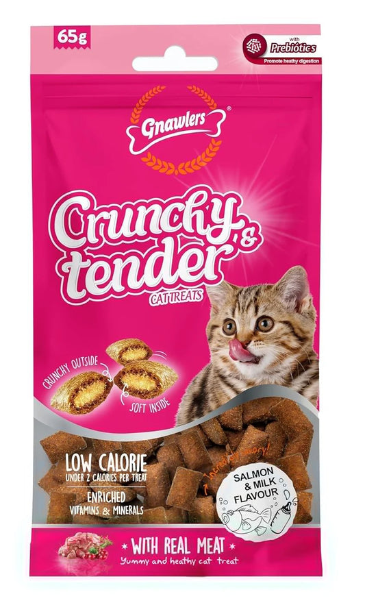 Gnawlers Crunch & Tender Dry Treats for Cats - Salmon & Milk