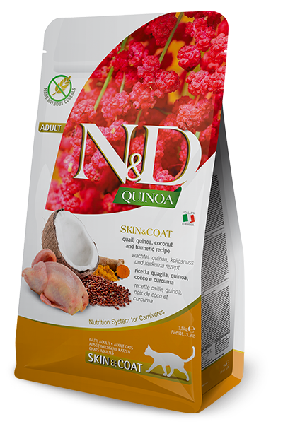 N&D Quinoa Dry Food for Adult Cats - Skin & Coat ( Quail, Coconut & Turmeric )