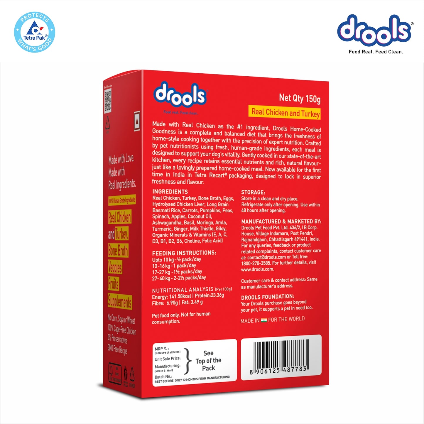 Drools Tetra Pack Real Chicken Turkey 150gm for Puppy / Dogs