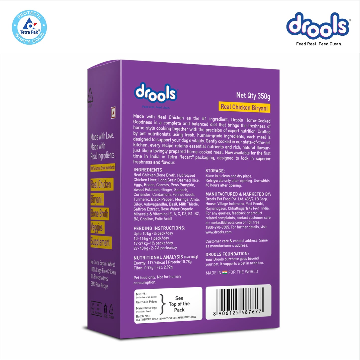 Drools Tetra Pack Real Chicken Biryani 350gm for Puppy / Dogs