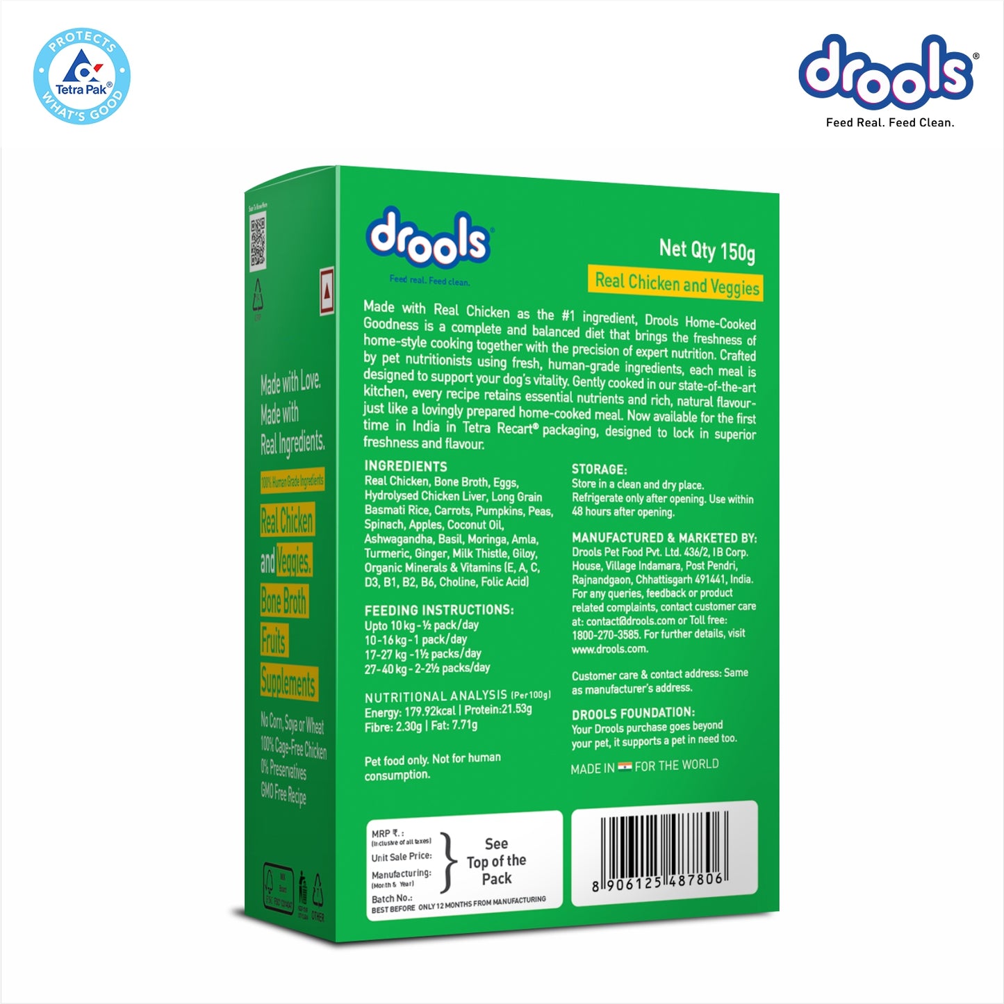 Drools Tetra Pack Real Chicken Veggies 150gm for Puppy / Dogs