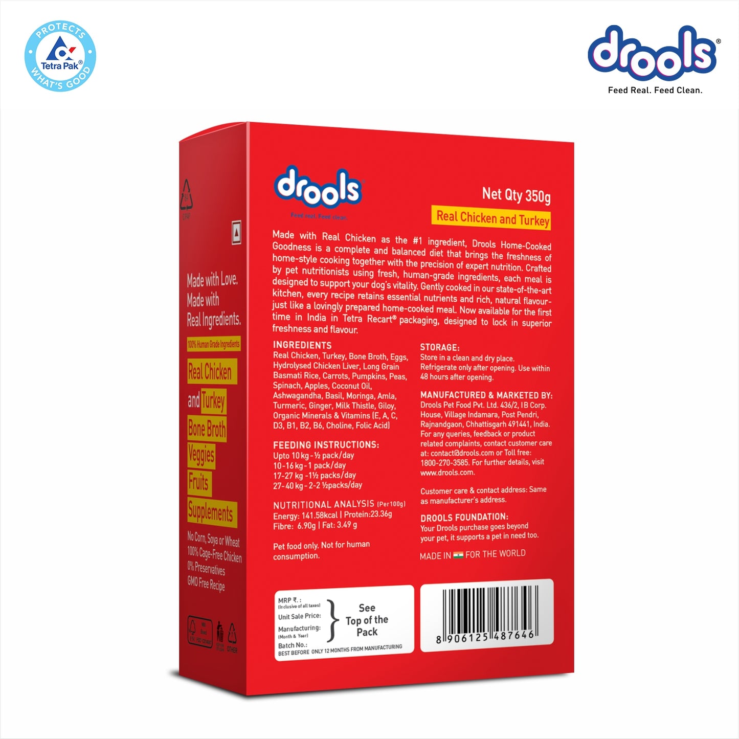 Drools Tetra Pack Real Chicken Turkey 350gm for Puppy / Dogs