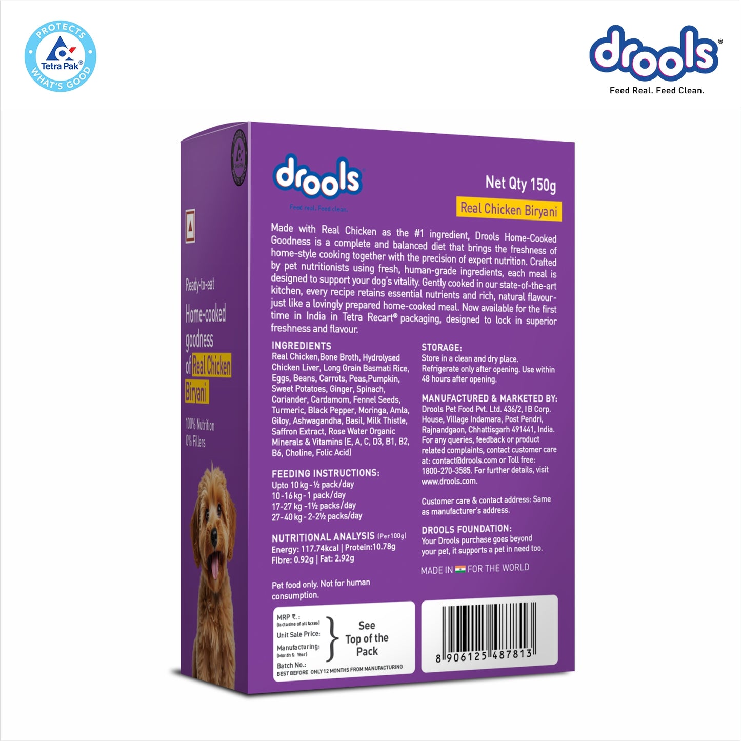 Drools Tetra Pack Real Chicken Biryani 150gm for Puppy / Dogs