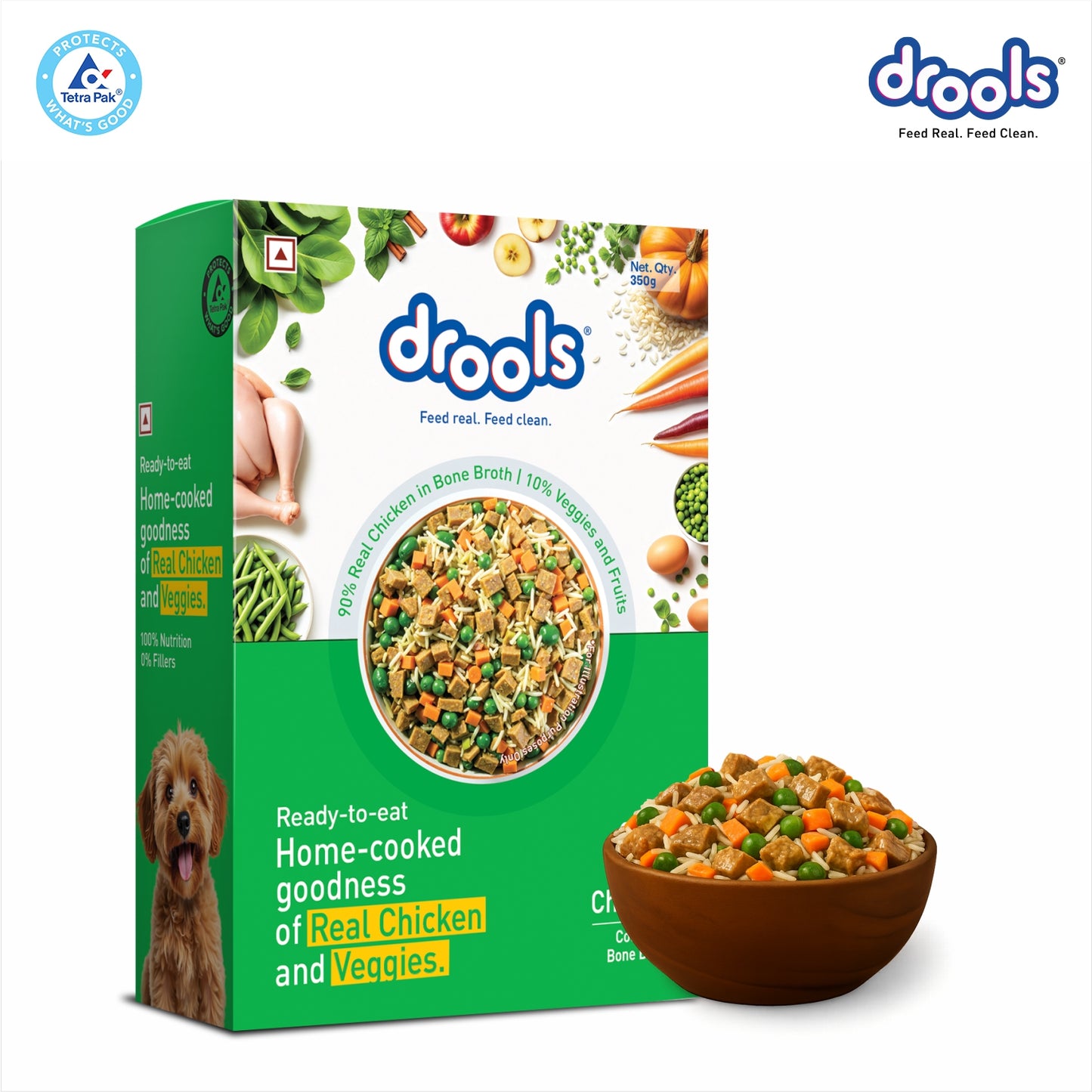 Drools Tetra Pack Real Chicken Veggies 350gm for Puppy / Dogs