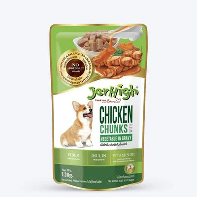 Jerhigh Wet Food Gravy for Dogs 120 gm - Chicken Chunks in Vegetables