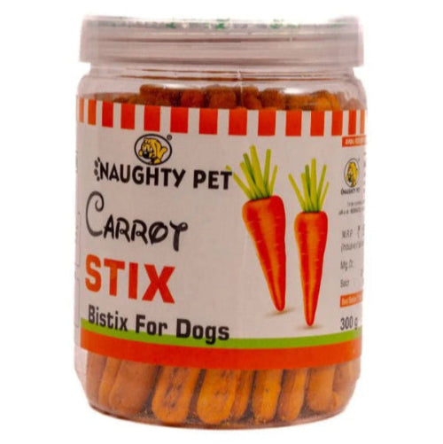 Naughty Pet Biscuits Jar for Dogs 300 gm - Carrot Stix