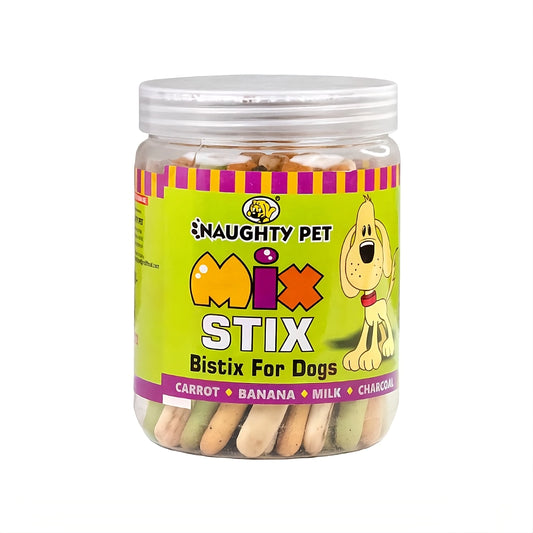 Naughty Pet Biscuits Jar for Dogs 300 gm - Mix Stix (Veg)