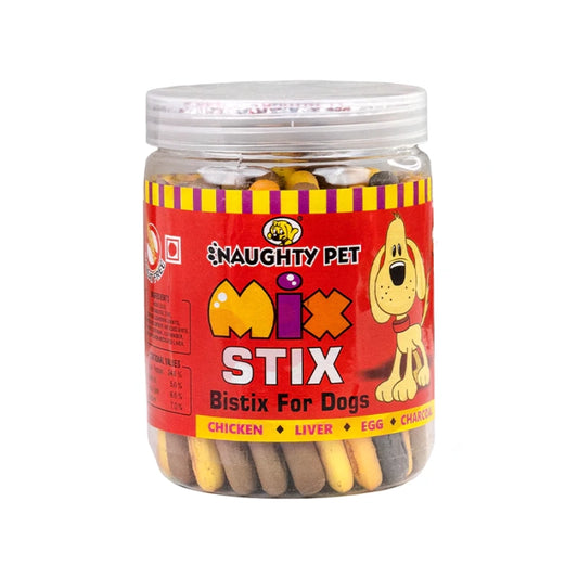 Naughty Pet Biscuits Jar for Dogs 300 gm - Mix Stix (Non Veg)